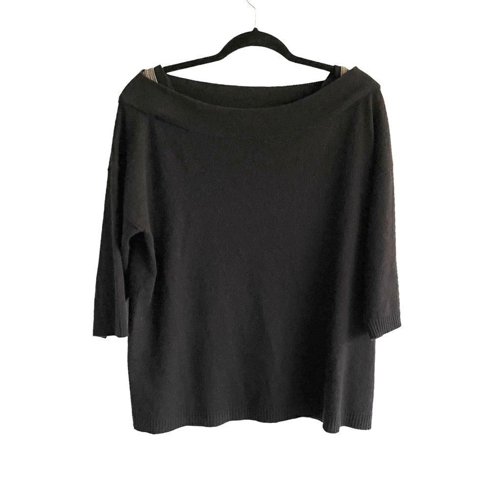 HOTEL PARTICULIER Wool Cashmere Boatneck Sweater Chain Detail Black M